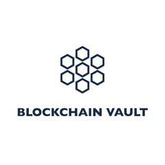 Blockchain Vault Digital Security Logo with Abstract Interconnected Hexagon Pattern, Representing Decentralized Data, Cryptocurrency, Network Security, and Modern FinTech Storage Solutions Branding