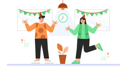 Business People Celebrating Project Success Flat Vector Illustration