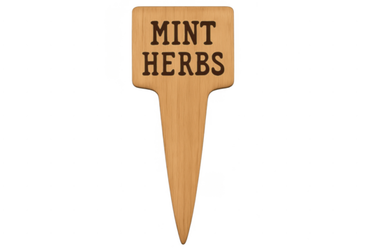 Wooden plant marker displaying mint herbs label - Powered by Adobe