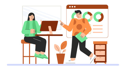 Team Workshop on New Business Tools Flat Vector Illustration