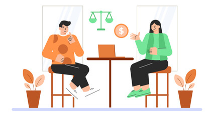 Business People Consulting with Lawyer Flat Vector Illustration