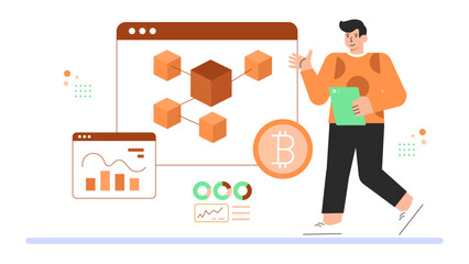 Flat Design Blockchain Technology for Business Flat Vector Illustration