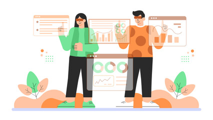 Business People Using Augmented Reality Tools Flat Vector Illustration