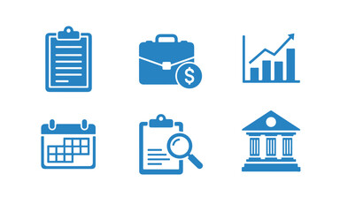 Business and Finance Icon Set – Blue Minimal Vector Design