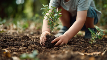 Child Planting Sapling in Soil - Future of Our Planet