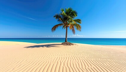 Single Boat Floating In Shallow Turquoise Water With Its Shadow Cast On The Sand Below Under A Clear Blue Sky