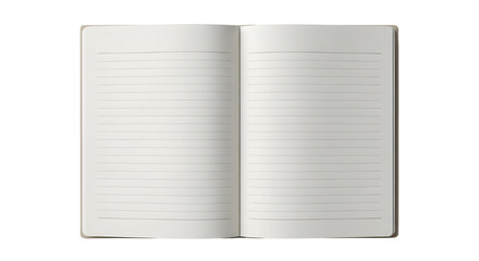 Open notebook with blank lined pages on white background