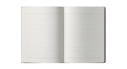 Open notebook with blank lined pages on white background