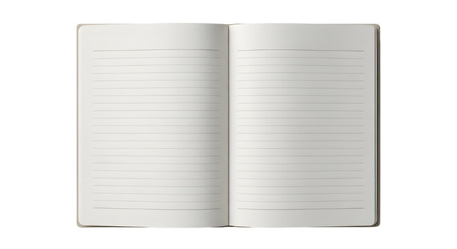 Open notebook with blank lined pages on white background