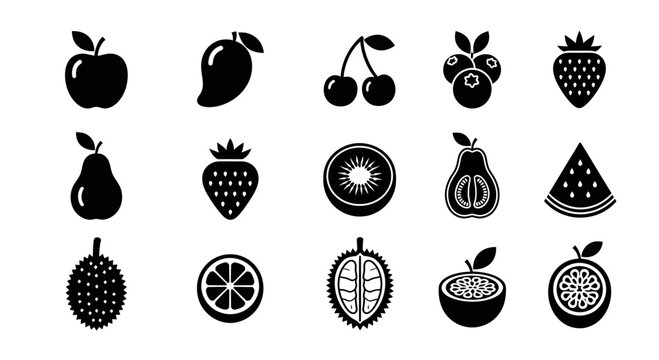 Fruit vector icon set isolated on white background for graphic design and healthy lifestyle
