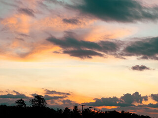 Fototapeta premium Dramatic Sunset Sky with Silhouette of Trees
