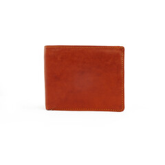 Tan matte leather folding wallet isolated on white background