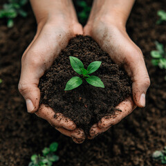 Hands Holding Soil with Green Plant