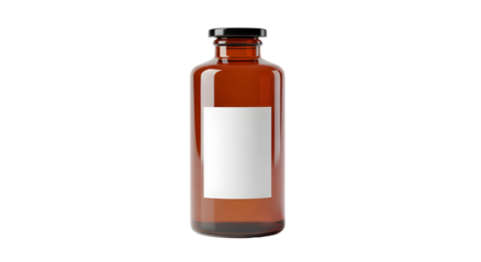 Amber bottle with blank label isolated on white background
