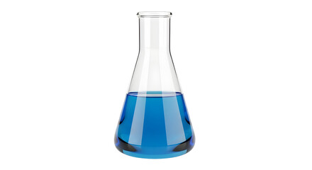 Erlenmeyer flask containing blue liquid on white background