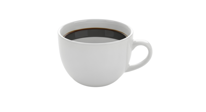 Black coffee in white cup isolated on white background