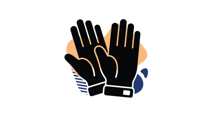Obraz premium Illustration of black protective work gloves with abstract shapes in the background, representing themes of safety, gardening, and labor.