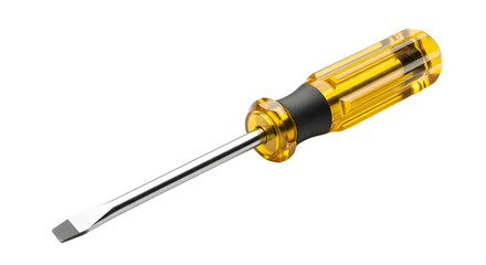 Screwdriver with yellow handle on white background