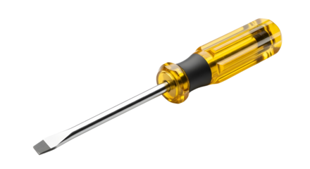 Screwdriver with yellow handle on white background