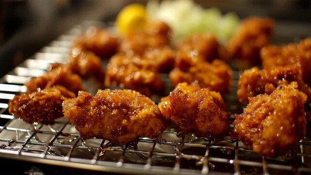 油切り中の唐揚げから滴るしずく