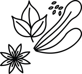Culinary Herbs and Spices Line Art Transparent Background