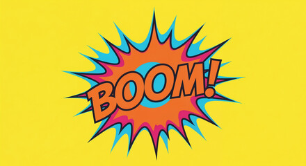 BOOM! Comic Book Explosion Text Bubble on a Bright Yellow Background