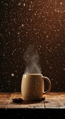 A warm, inviting indoor scene contrasts with heavy snowfall outside, setting a perfect mood for cozy winter contemplation and seasonal discussions ,quietude ,snowfall ,peaceful