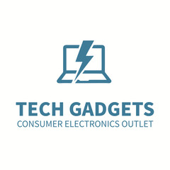 Technological Logo Design of Tech Gadgets Laptop and Lightning Bolt for Consumer Electronics Outlet and Computer Repair Business or Company Branding Identity Concept