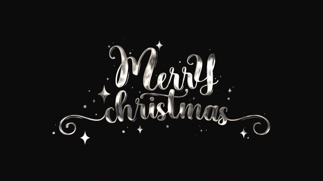 Merry christmas in silver font on black suitable for holiday greeting cards, social media posts, website banners, or festive designs.