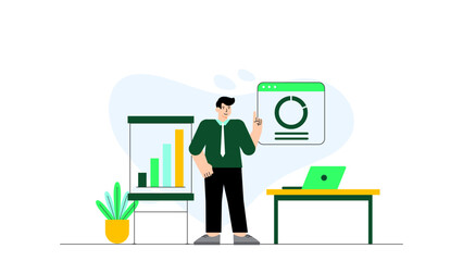 Business People Presenting Sales Growth Chart Flat Vector Illustration