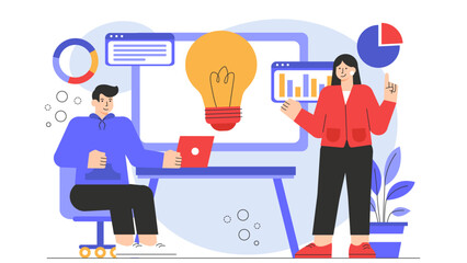 Business People in Corporate Brainstorm Session Flat Vector Illustration