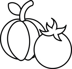 Fruits and Vegetables Line Art Transparent Background