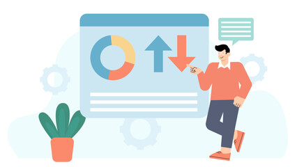 Business People Checking Stock Exchange Data Flat Vector Illustration