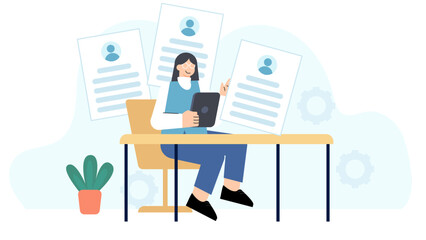 HR Manager Reviewing Employee CV Illustration Flat Vector Illustration