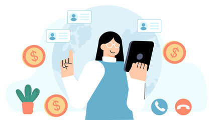 International Business Communication Online Flat Vector Illustration