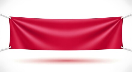 Illustration of blank red vinyl banner with grommets for advertising