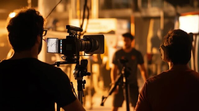 Lights, Camera, Action: A behind-the-scenes glimpse into the world of filmmaking, with a cameraman skillfully operating his equipment, immersed in the craft of storytelling.
