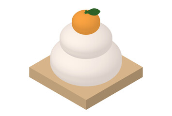 Isometric Kagami Mochi on Wooden Stand &ndash; Japanese New Year Decoration