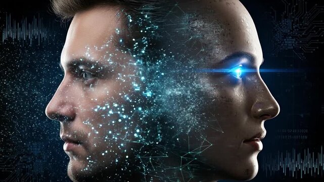 Digital face transformation into a deepfake, virtual identity, AI technology