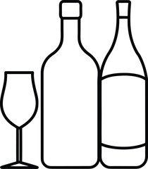 Wine Bottles and Glasses Line Art on Transparent Background
