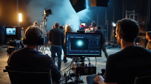 Behind the Scenes of Cinematic Creation: A dynamic image unveils the captivating realm of filmmaking, where dedicated crew members orchestrate a symphony of light, sound, and visual storytelling.