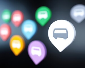 Colored icons representing multiple GPS bus statuses, School bus GPS tracking