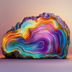 Naklejka premium Vibrant Rainbow Agate Geode Slice with Abstract Colorful Mineral Layers for Modern Art Background, Abstract Color Geode Art, Rainbow Healing Stone Background