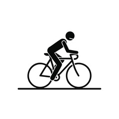 Obraz premium A simple black and white illustration depicts a cyclist riding a bicycle on a flat surface, perfect for various design projects.