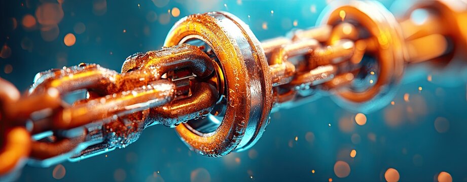 Abstract Metallic Chain with Bright Bokeh Background - Powered by Adobe