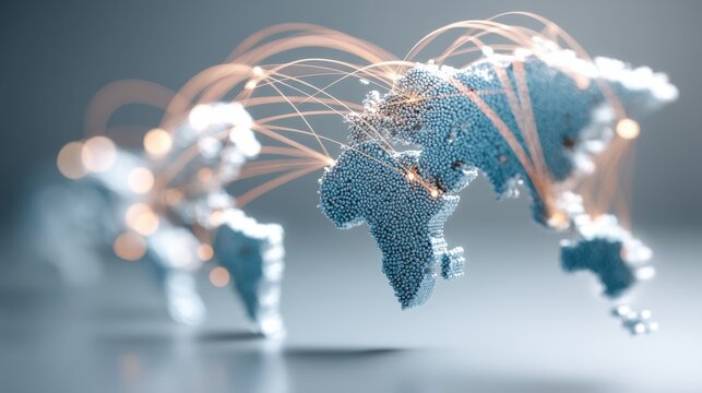 A digital representation of a world map with glowing connections, symbolizing global communication and networking.