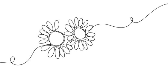 Two flowers, one continuous line One line drawing background. Vector illustration. Editable stroke.