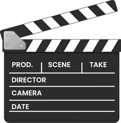 Classic black and white movie clapperboard for film production.