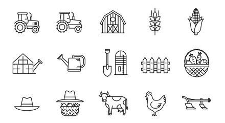 Naklejka premium Set of agriculture icons isolated on white background farming, harvest, and livestock concept