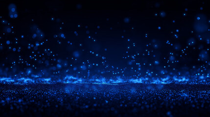 Obraz premium dark blue background with glowing particles and bokeh lights. 